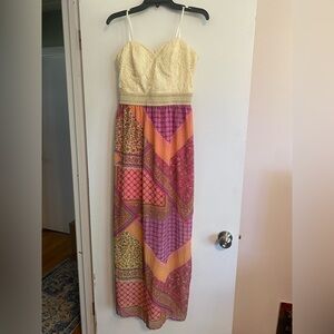 City Triangles Goddess Crochet Top Patchwork Maxi Dress- Size L (Juniors)